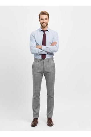 Presto Erkek Slimfit Likralı Kareli Desen Pantolon Gri 3184-120 Gri