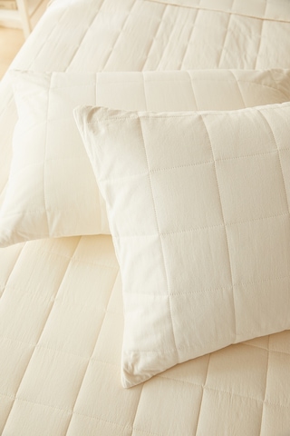 Ocean Home Textile %100 Pamuk Kumaş Kapitoneli Ekru Çok Amaçlı Çift Kişilik Yatak Örtüsü Seti 1 Adet 250 X 230 / 2 Adet 50 X 70 Cm