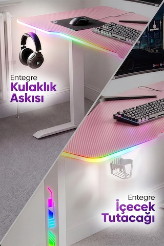 Ion Rgb Aydınlatmalı Oyuncu Masası Pembe