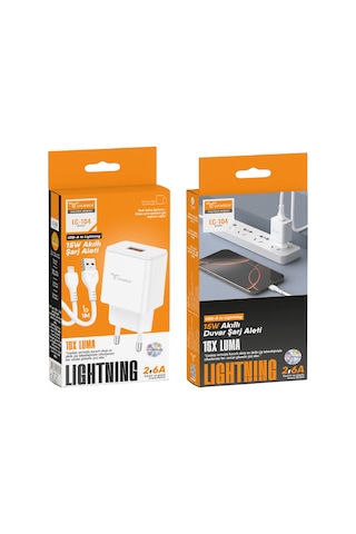 Lucatech Lc-104 15w 2.6a Usb To Lightning Şarj Kablolu 1 Metre Akıllı Duvar Şarj Cihazı Adaptör Seti Beyaz