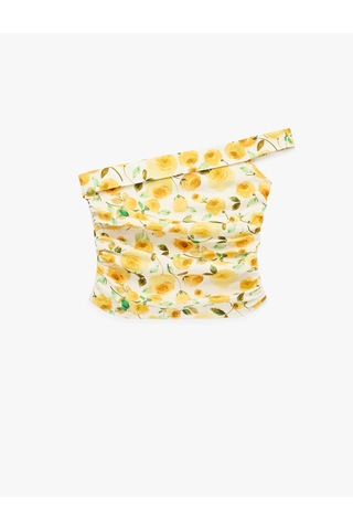 Koton Pamuklu Tek Omuz Çiçekli Poplin Crop Bluz Sarı Desenli 6sak30102ew