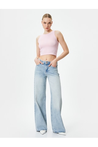 Koton Crop Atlet Kolsuz Halter Yaka Dokulu Rose 4sak10088ek 4sak10088ekrsm Pembe