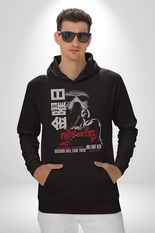 13. Cuma Korku Film Kadın Erkek Siyah Kapüşonlu Sweatshirt Hoodie Siyah