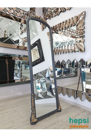 Matmazel Model Antrasit Altın Renk Varaklı Ayaklı Boy Aynası