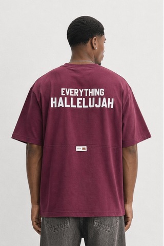 Respire Erkek Hallelujah Baskılı Oversize T-shirt Bordo