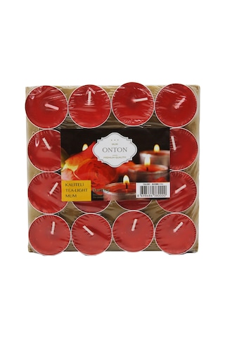 16 Parça Kırmızı Tea Light Yuvarlak Mum 5639 .