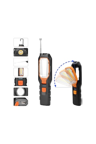 El Feneri 4 Modlu 90 Akrobat Led Çalışma Işığı İş Lambası Darbeye Dayanıklı Mıknatıslı Fener 8w