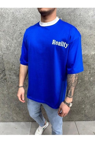 Reality Yazılı Oversize Tshirt Lacivert