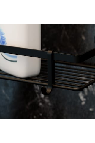 Teknotel 3Katlı Kancalı Banyo Rafı Mat Siyah Es065H Çok Renkli