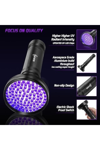 Led 395nm Mor Işık Uv El Feneri - Ultraviyole Siyah Fener - Ev Otel Evcil Hayvan Para Genel