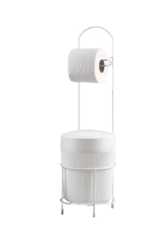 Lüks Banyo Mutfak Çöp Kovası Metal Standlı Tuvalet Wc Kağıtlık Beyaz