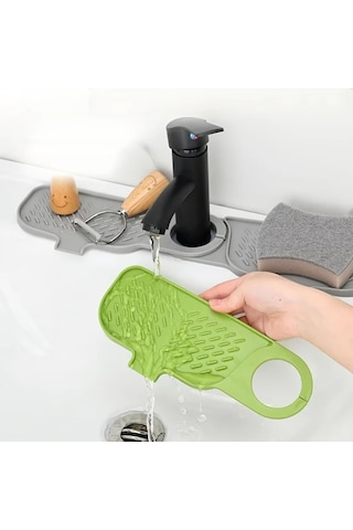 Elmpaly Gri Katlanır Silikon Tezgah Koruyucu, Damlama Tepsili Ve Sünger Saklama