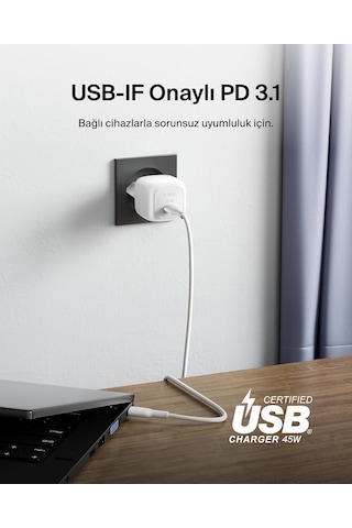 Belkin Kompakt Hızlı Şarj Cihazı 45 W + Usb-c - Usb-c Kablosu