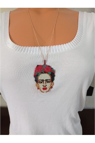 Miyuki Kırmızı Frida Kahlo Kolye Altın