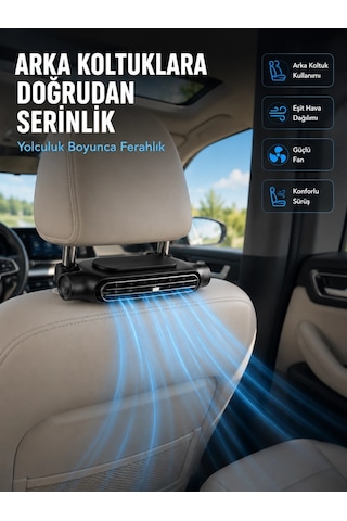Mey Najmaddin Koltuk Başlığına Takılan Araç Soğutucu Fan Ayarlanabilir 3 Hız Kademeli Najmaddin