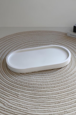 Beton Gri Oval Tepsi El Yapımı Modern Takı, Mum Ve Aksesuar Düzenleyici Sade Beyaz