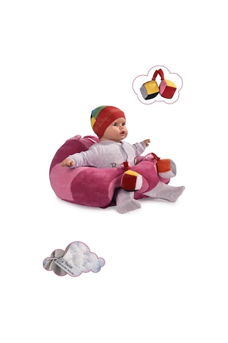 Oyuncaklı Bebek Oturma Destek Minderi - Devrilmez Bebek Koltuğu - Büyük Bebek Oturağı Fuşya Pembe