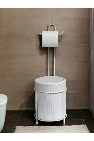 Metalshop Çöp Kovalı Banyo Wc Kağıtlık - Tuvalet Kağıtlığı Beyaz