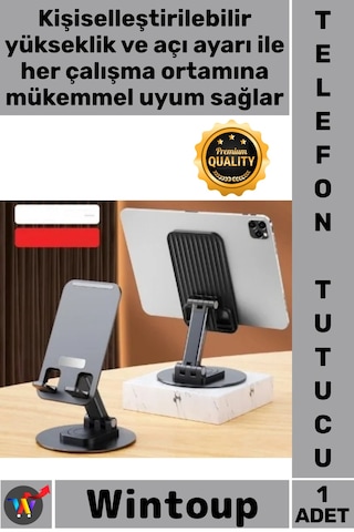 Telefontutucu 360 Derece Döner Yüksekliği Ayarlanır Masaüstü Katlanır Telefon Tablet Tutucu Stand