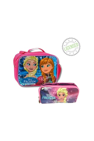 Disney Frozen Lisanslı Beslenme Çantası Ve Kalemlik Seti - Elsa & Anna Desenli Kız Çocuk Okul Seti Pembe