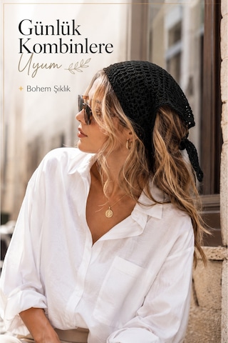 El Örgüsü Saç Bandanası Bohem Bone Yazlık Kombin Bandana Saç Aksesuarı Siyah