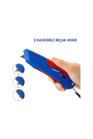 Wp213010 Kemer Askı Kancalı Otomatik Geri Çekilebilir Mandallı Rötuş Maket Bıçağı + 3 Adet Yedek Bıçak