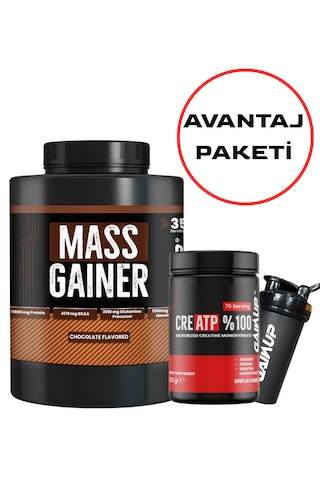 Gainup Mass Gainer 3500gr + Creatp Creatine 350gr + Shaker Avantaj Paketi Çikolata