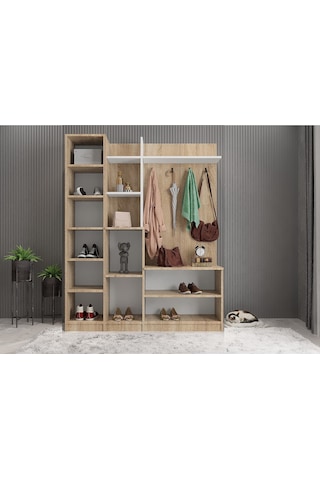 Çizgi Portmanto Vestiyer Meşe Beyaz-180 cm