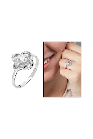 Zirkon Tektaşlı Samanyolu Tasarım 925 Ayar Gümüş Bayan Yüzük Beyaz