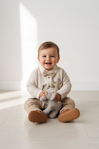 Minigimin Cicileri Zurefa Nakışlı Triko Hırka 4'lü Erkek Bebe... Bej