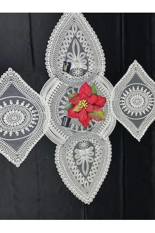 Nivemeshome Beyaz Örme Takım 3 Parça Sunumluk Seti Runner + Supla 2 Adet Beyaz