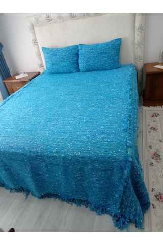 Tavşan Tüyü El Dokuma Çift Kişilik Yatak Örtüsü 280x260 -mavi Mavi