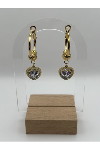 Arnes Jewelry Çelik Sallantılı Zirkon Taşlı Kalpli Küpe Ar190nes Gold