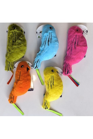 Catnipli Zilli Peluş Kuş Kedi Köpek Oyuncağı Çeşitli Renklerde 8 Cm X 30 Cm