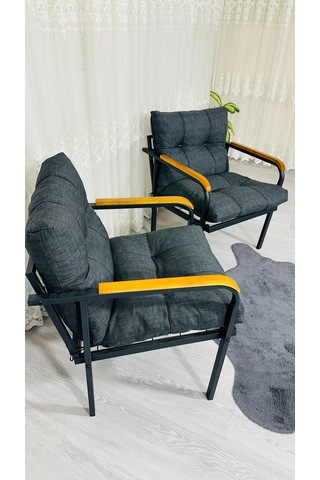 Madame Home Leylak Balkon, Bahçe,teras,cafe - Salon - Metal Kanepe Koltuk Takımı 1-1 Antrasit