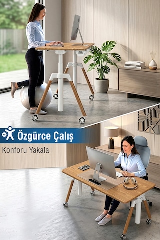 O-flex Oak Yükseklik Ayarlı Çalışma Masası Meşe