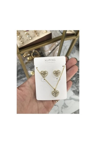 Xupıngx 3'lü Taş Detaylı Kalp Model Set Kararmaz Xx Altın