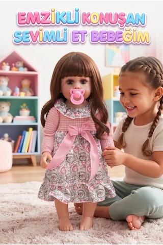 Emzikli Sevimli %100 Et Bebek - 50 Cm Konuşan Gerçekçi Oyun Arkadaşı İnteraktif Eğitici Oyuncak 09231500