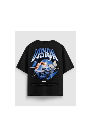 Yolo Street Vısıon Tasarım Baskılı Siyah Oversize Tişört %100 Pamuk Unisex Premium Streetwear Siyah3