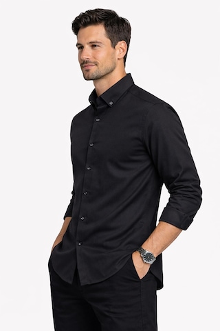 Classics Men Shoow Uzun Kol Slim Fit Erkek Keten Gömlek - 7576 Siyah