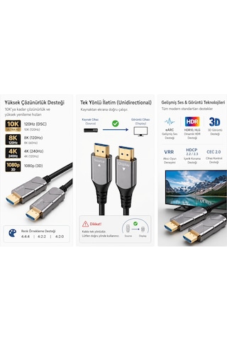 S-ımpuls 10k Fiber Optik Hdmı Kablo , Hdmı 2.1, 48gbps, 8k 120hz, 4k 240hz, Earc, Vrr, Aoc Aktif Optik Hdmı Kablo Source Display 50 M