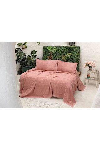 River 4 Parça Çift Kişilik Pike 230x250 , Fıttd. Çarşaf , Yastık Kılıfı Takımı %100 Pamuk Pudra