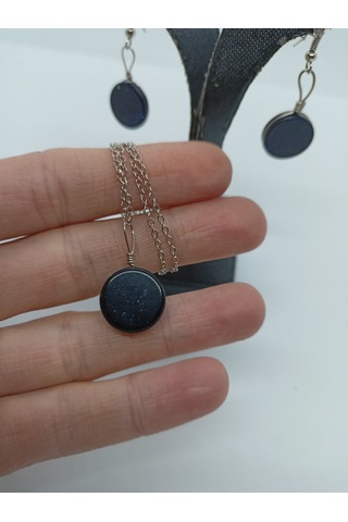 Yıldız Taşı Kolye/Küpe Set - Doğaltaş Kolye ve Küpe Takım-1027