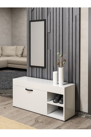 Ayakkabılık Çok Amaçlı Kapaklı Dolabı 90 Cm Modern Ayakkabı Dolabı Raflı Organizer 189 Beyaz Çok Renkli
