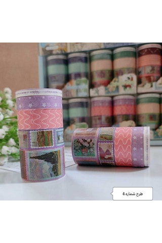 Vintage Washi Tape Bant Baskılı Yapışkanlı Maskeleme Kağıdı Desenli Bant 10'lu - Mor Pul Mektup 1