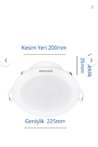 Philips Eridani Dl190b 23w 200mm Delik Çapı 6500k Beyaz Işık 2000 Lümen Spot Beyaz