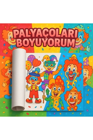 Palyaçoları Boyuyorum Çocuklar İçin 5 Metrelik Renkli Boyama Rulosu Eğlenceli Palyaço Teması, İnce Detaylı Karakterler, Keçeli Ve Pastel Boyaya Uygun