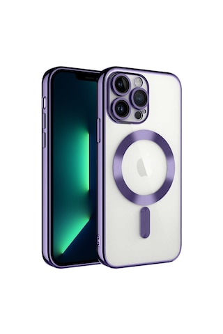 Apple Uyumlu iPhone 13 Pro Max Kılıf Magsafe Özellikli Metal Lazer Silikon Kapak