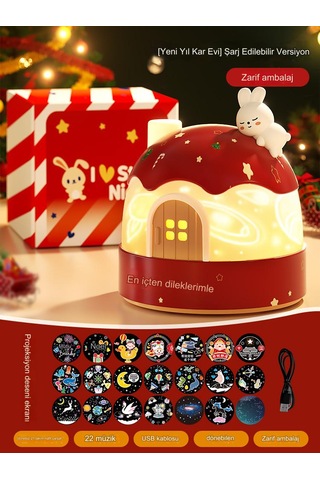 Xinxin Yeni İglo Gece Lambası Projeksiyon Lambası Çocuk Oyuncağı Altın - Kırmızı