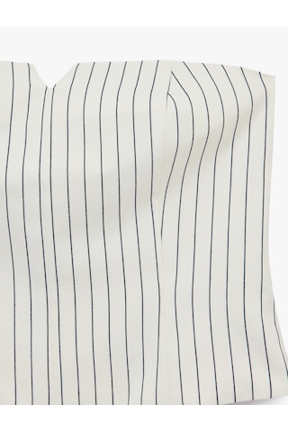 Koton Çizgili Kolsuz Fermuarlı Straplez Crop Bluz Beyaz Çizgili 6sak30039uw Beyaz Çizgili
